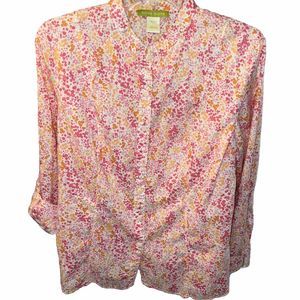 Sigrid Olsen floral spring‎ summer cotton button-down shirt Large Petite Spring
